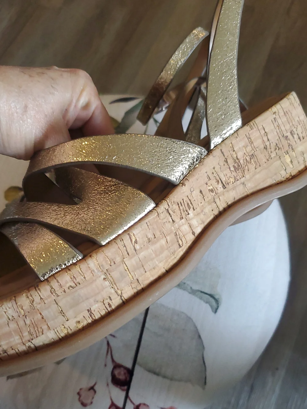 Naturalizer Gold Textured Platform Sandals with Ankle Strap